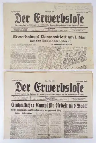 Der Erwerbslose 1929 Kurzarbeiter Baden Nr 4 und 5 Demo 1 Mai 