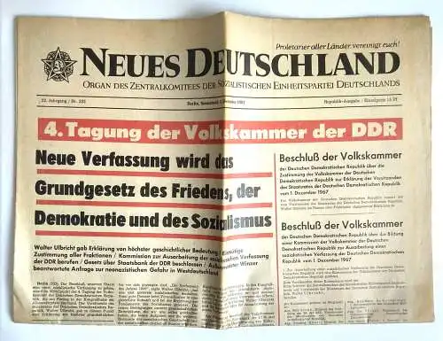 Neues Deutschland alte Zeitung DDR 1967 Neue Verfassung