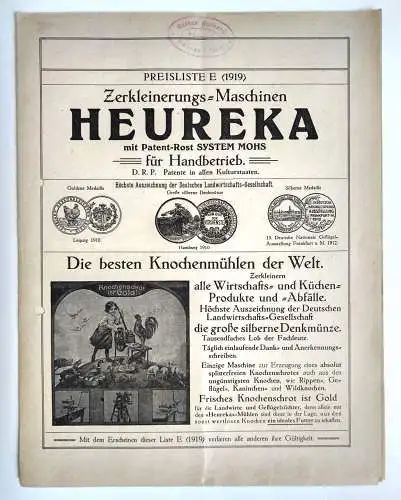 Alte Preisliste Zerkleinerungs-Maschinen Heureka 1919