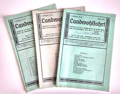 Landwohlfahrt 1929 Hefte 3 Stück Nr. 10/11/12 Verein Wohlfahrts u. Heimatpflege