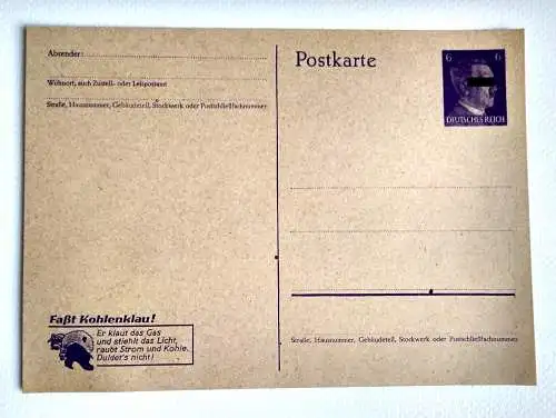 Ganzsache Faßt Kohlenklau und stiehlt das Licht raubt Strom alte Postkarte