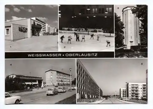Ak Weisswasser Oberlausitz Kunsteisstation Wasserturm Wohnkomplex 1979