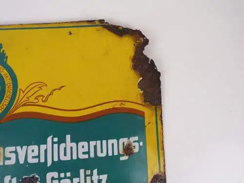 Altes Emailschild Rothenburger Lebensversicherung Görlitz um 1930 