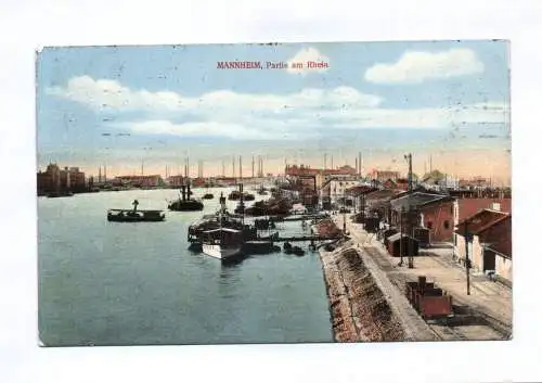 Künstler Ak Mannheim Partie am Rhein 1912 Boote Schiffe
