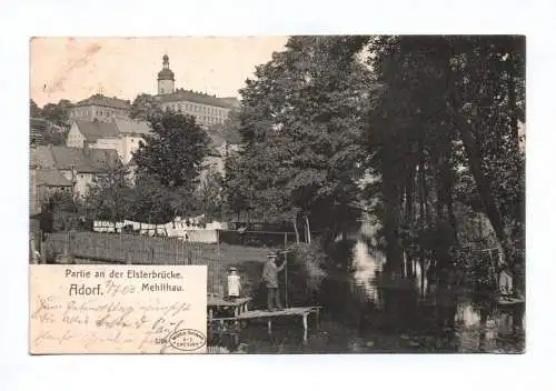 Ak Partie an der Elsterbrücke Adorf Mehltau 1903