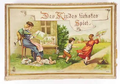 Des Kindes liebstes Spiel um 1890 Litho Steckbilder oder bewegte Bilder 