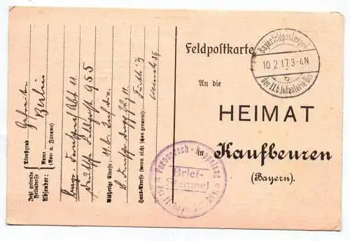 Feldpostkarte 1917 Fernsprech Doppelzug der 11 Infanterie Division 1 Wk
