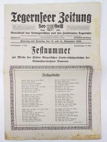 Tegernseer Zeitung Festnummer 1920 Weihe erste bayerische Landesschützenfahne 