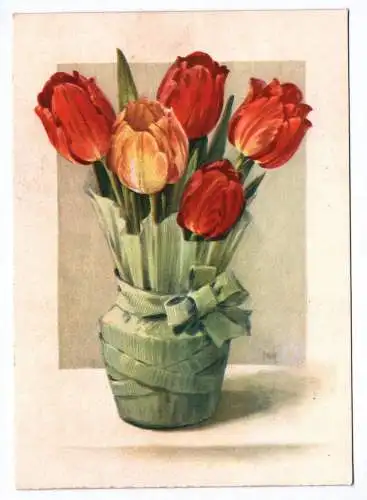 Künstler Ak Blumen Tulpen um ca. 1950 Blumenstrauß