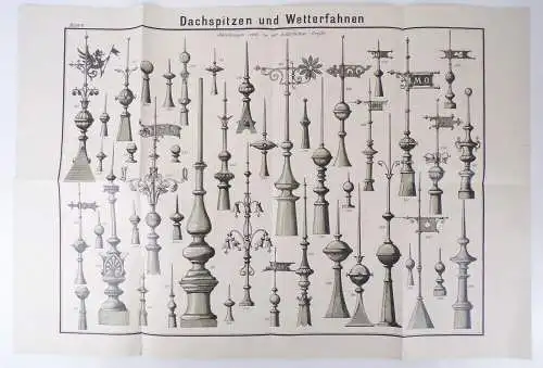 Dachspitzen und Wetterfahnen Druck um 1910 Muster Blatt