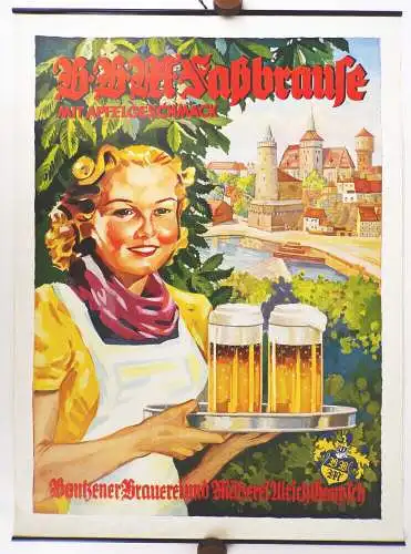 Altes Plakat Fassbrause mit Apfelgeschmack Bautzen Brauerei 1930 er 