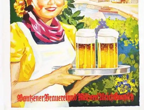 Altes Plakat Fassbrause mit Apfelgeschmack Bautzen Brauerei 1930 er 