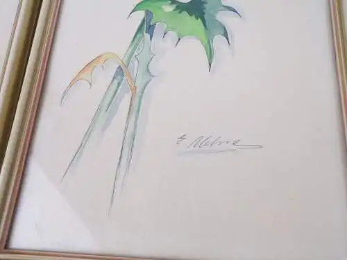 Aquarell Blumen Botanik Signiert 3 Stück Set Bilderrahmen