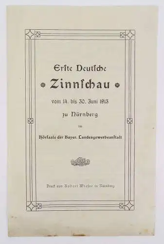 Prospekt Erste deutsche Zinnschau 1913 Nürnberg