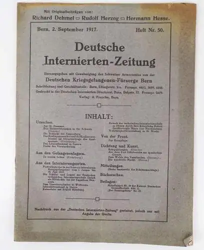 Deutsche Internierten Zeitung 1917 Nr 50 Kriegsgefangenen Fürsorge Hermann Hesse
