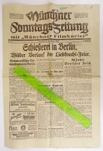 München er Sonntags Zeitung 1921 Schießerei in Berlin Wilder Verlauf Liebknecht