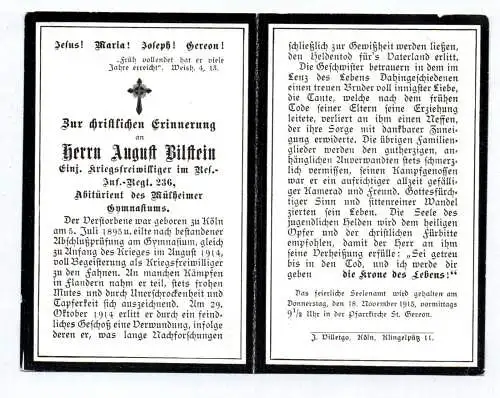 Sterbebild einjähriger Kriegsfreiwilliger Reserve Infanterie Regiment 236