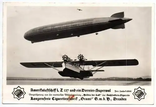Sammelbild Helden der Luft Amerika Luftschiff LZ127 und ein Dornier Superwal