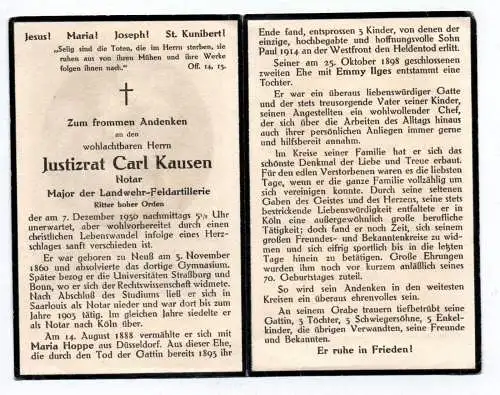 Sterbebild Justizrat Notar Major der Landwehr Feldartillerie Ritter hoher Orden