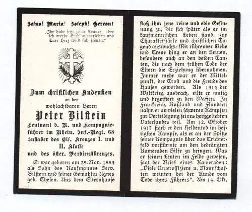 Sterbebild Leutnant der Reserve Kompagnie Führer IR 68 Inhaber EK I und II