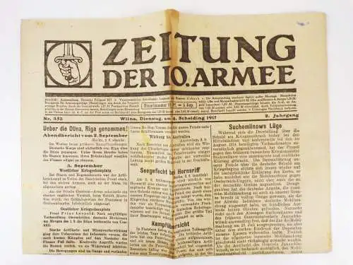 Zeitung der 10 Armee Nr 353 Scheiding 1917 Kriegsschauplatz Seegefecht Hornsriff