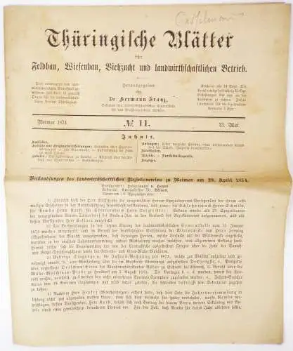 Thüringische Blätter für Feldbau Wiesenbau Viehzucht Landwirtschaft 1874 Nr 11