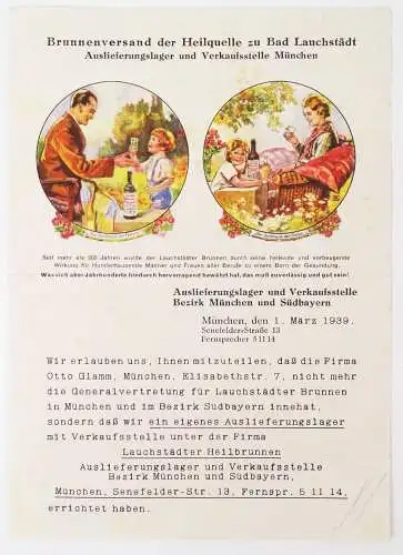 Heilquelle Bad Lauchstädt  Verkaufsstelle München 1939 Werbeblatt