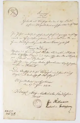 Schriftstück Hilpoltstein Taufregister 1834 Blattern Schein Denkzettel Belege