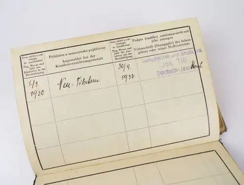 Legitimation Ausweis Arbeitsbuch Böhmen Tschechien 1930