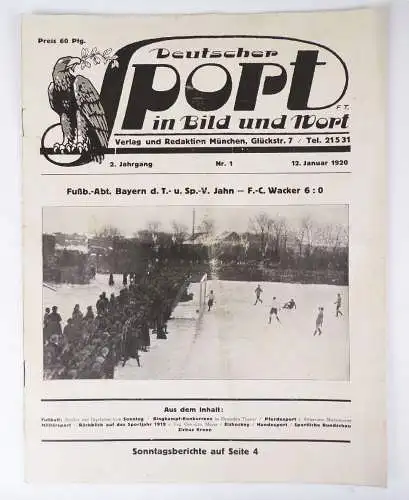 Deutscher Sport in Bild und Wort Nr 1 Jahrgang 1920 Fußball Ringkampf