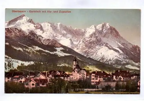 Ak Oberbayern Garmisch mit Alp- und Zugspitze
