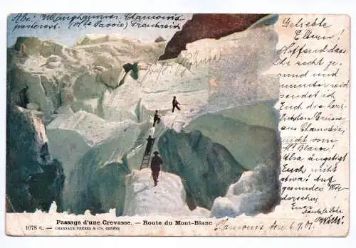 Ak Passage dune Crevasse Route du Mont Blanc 1901