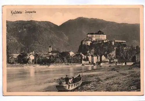 Ak Kufstein Innpartie 1911 Männer im Boot
