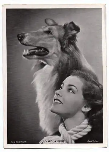 Fotodruck Paramount Marsha Hunt mit Hund Trading Card Ross Verlag Autogrammkarte