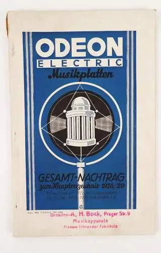 Odeon Electric Musikplatten Gesamt Nachtrag 1928 1929 zum Hauptverzeichnis