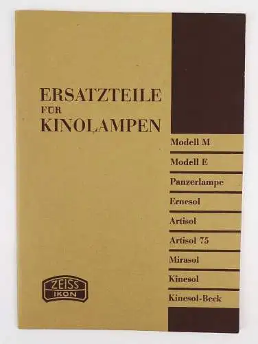 Zeiss Ikon Ersatzteile für Kinolampen Ersatzteilliste um 1930er  40er