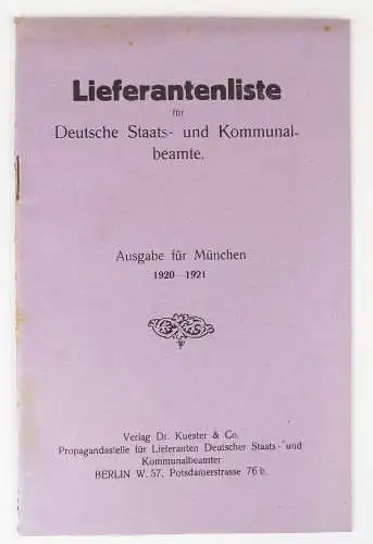 Lieferantenliste deutsche Staatsbeamte Kommunalbeamte München 1920 1921