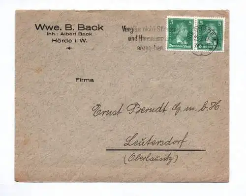 Brief Wwe. B. Back Hörde in Westfalen 1927 Firmenbrief