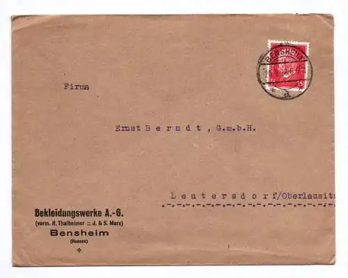 Brief Bekleidungswerke AG Bensheim Hessen 1928 Firmenbrief