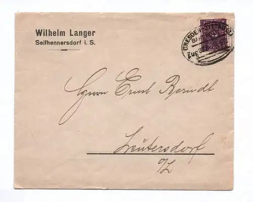 Brief Wilhelm Langer Seifhennersdorf in Sachsen 1922