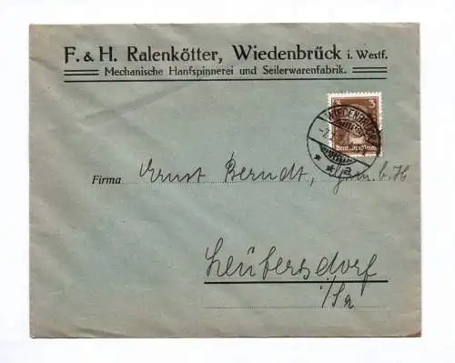 Firmenbrief Mechanische Hanfspinnerei u. Seilerwarenfabrik Wiedenbrück 1927