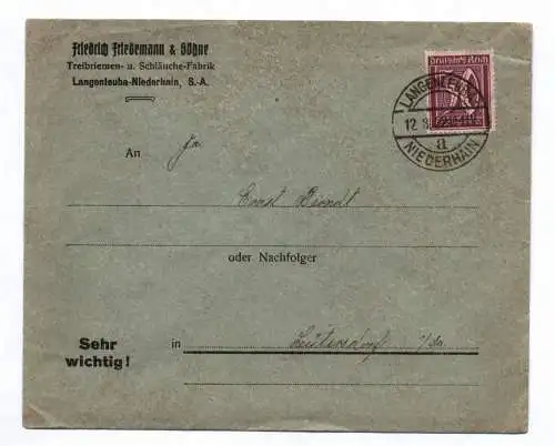 Firmenbrief Treibriemen u. Schläuche Fabrik Langenleuba Niederhain 1922 Brief