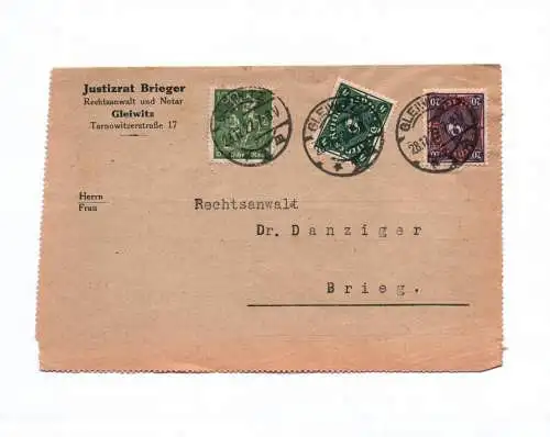 Brief Justizrat Brieger Rechtsanwalt und Notar Gleiwitz 1922
