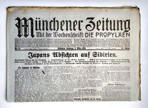 Münchner Zeitung Nr. 61 Japans Absichten auf Sibirien 1918