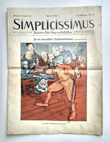 Alte Zeitung Simplicissimus 1912 Nr. 21 An der bayerischen Reichsratskammer