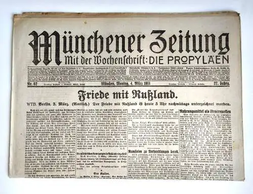 Münchner Zeitung Nr. 62 Friede mit Rußland 1918