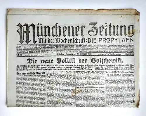 Münchner Zeitung Nr. 51 Die neue Politik der Bolschewiki 1918