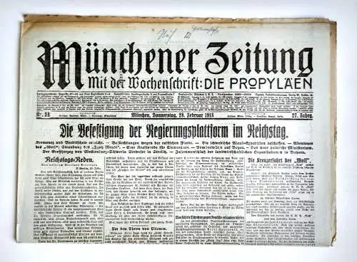 Münchner Zeitung Nr. 58 Befestigung der Regierungsplattform im Reichstag 1918