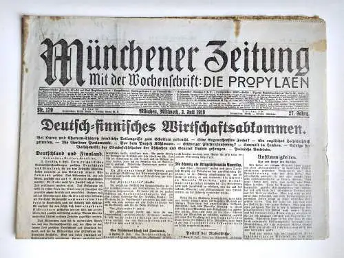 Münchner Zeitung Nr. 179 Deutsch=finnisches Wirtschaftsabkommen 1918