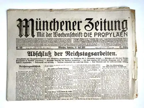 Münchner Zeitung Nr. 190 Abschluß der Reichstagsarbeiten 1918